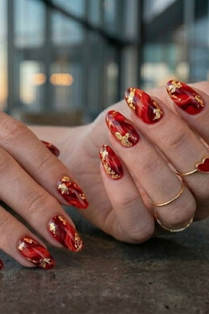 5 Oval Red Acrylic Nails Designs 2026